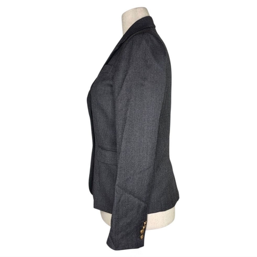 J.Crew Womens Gray Wool Blend Blazer 8 Gold Crest Button Schoolboy Type Jacket - Picture 5 of 7